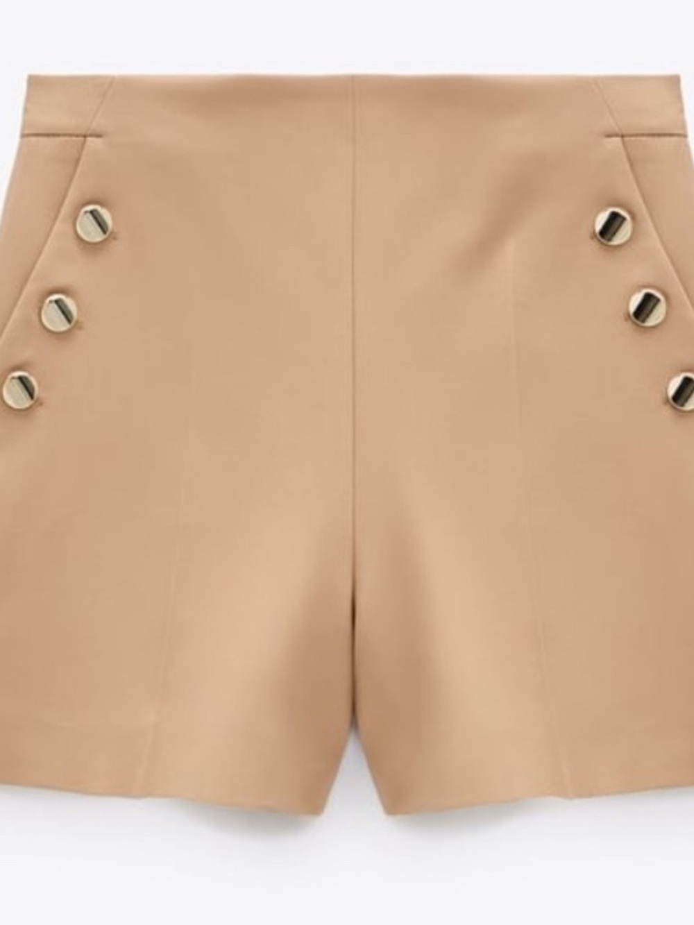 Zara Beige High-Waist Shorts with Gold Buttons